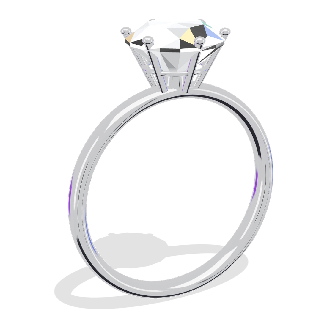 Six-prong solitaire engagement ring in white gold with a round brilliant diamond
